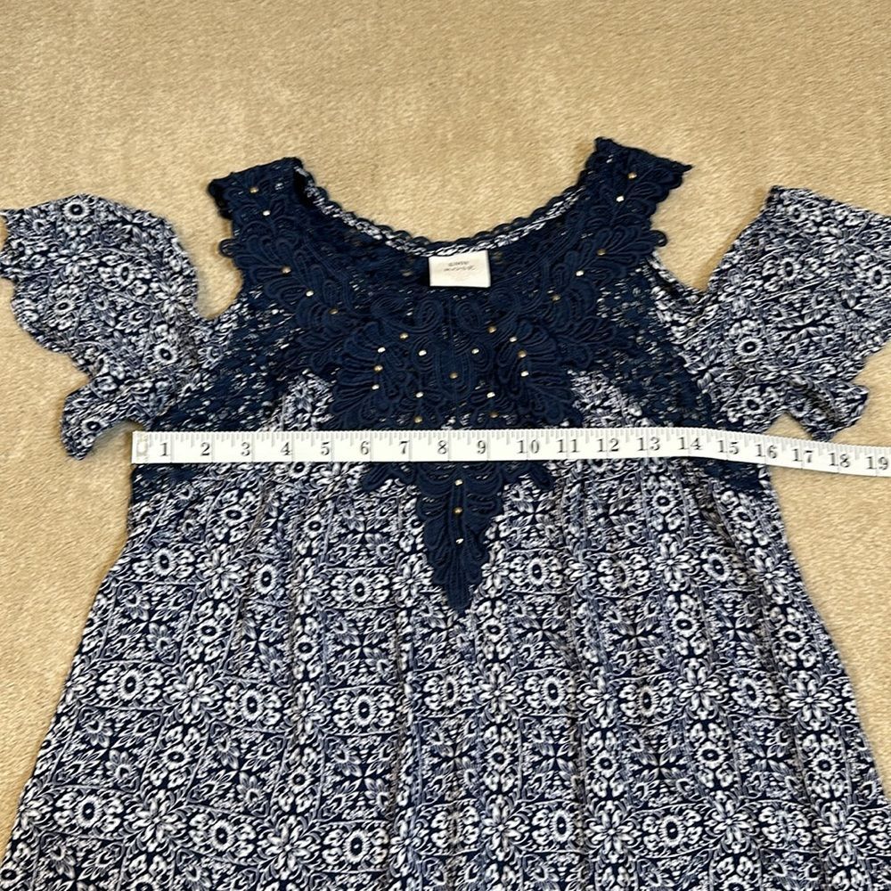 Knox Rose Embroidered Lace Blue White Floral Mini Cold Shoulder Dress Small - Picture 5 of 9